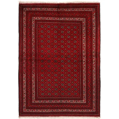 Handmade Modern Rug 3'4 x 4'10 ft Traditional Khoja Roshnai Red Bokhara Rug 1346 - Image 1 of 4