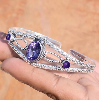 Bracciale da donna in argento sterling 925 con taglio ametista e pietra... - Immagine 1 di 4