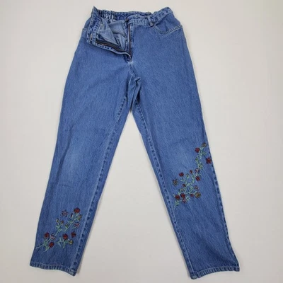 Vtg 90s Susan Bristol Womens Embroidered Beaded Flowers Mom Jeans Size 8 Stretch - Image 1 of 4