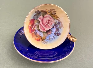 Aynsley Bailey signiert 1033 Rosa Kohl Rose Kobaltblau Teetasse Untertasse Goldrand - Bild 1 von 12