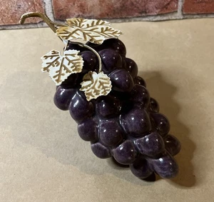 SELTENE VINTAGE MCM Keramik Obst, lila Trauben mit Metallblättern Weindeko - Bild 1 von 6