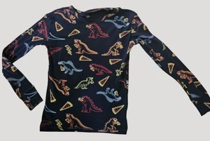 * GAP Navy Blue Pizza Eating Dinosaur Print Long Sleeved Pajama Top Boys Size 10 - Picture 1 of 3