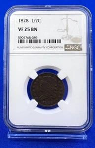 1828 HALF CENT CLASSIC HEAD 1/2C VF 25 BN NGC (417) - Picture 1 of 2