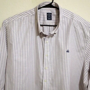 Brooks Brothers Shirt Mens 4XL New Long Sleeve Button Non-Iron Blue White Stripe - Picture 1 of 6