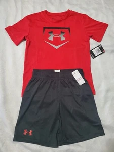 Under Armour Boy Shorts & Shirt Set Size 6 D5 - Picture 1 of 4