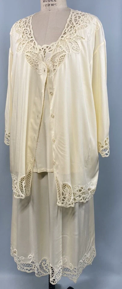 Conjunto de Vestido Vintage TALLA 2X Para Mujer Plus Marfil Rayón Encaje BALI ESMERALDA Casa Años 90 Foto 1 de 4