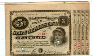 $5 "STATE OF LOUISIANA" 1800'S (CRISPY) $5 "RED SERIALS" $5 (LOUISIANA) CRISPY!! - Picture 1 of 2