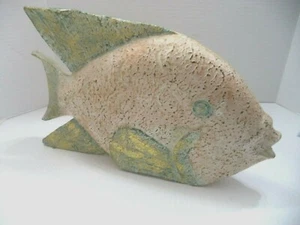 Large Wooden Tropical Fish Decoration Pastel Blue & Pinkish Made in Indonesia - Picture 1 of 5