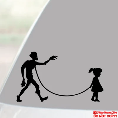 GIRL WALKING A ZOMBIE Vinyl Decal Sticker Car Window Wall Bumper Funny Dead JDM - Image 1 of 2