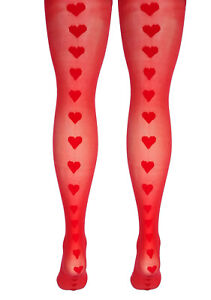 Heart Seamed Patterned Tights With Patterned Brief Design Red S/M & M/L 