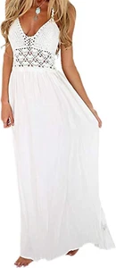 LILBETTER Women's Beach Crochet Backless Bohemian Halter Maxi Long Dress Large - Picture 1 of 12