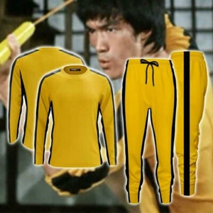 Death Game Surrounding Bruce Lee Casual Yellow Sports T-shirt Top Trousers Cos  - Picture 1 of 12