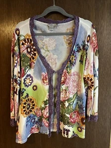 alberto makali wheelie cardigan sweater size xl floral beaded w/ crochet trim - Picture 1 of 8