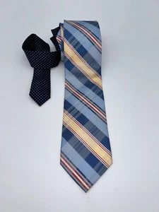 TOMMY HILFIGER Men's SILK Tie PLAID Blue Red Yellow Light Blue Dark Blue Stripes - Picture 1 of 3