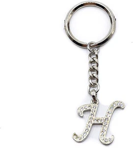 Chrome Plated Letter H Keychain Ring With Swarovski Crystals - Picture 1 of 1