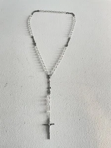 Made In Italy 25" Rosary Large Clear Plastic Beads/Silvertone Stations Of Cross - Picture 1 of 17