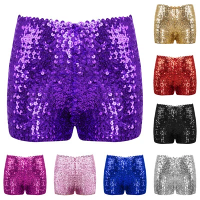 UK Girl  Sparkly Sequin Shorts High Waist Gymnastic Shorts Jazz Dance Hot Pants - Image 1 of 3
