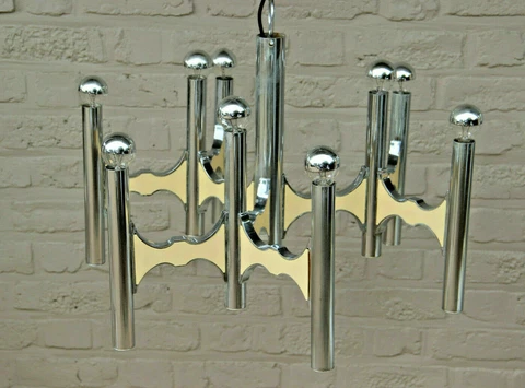 Mid century SCIOLARI 9 arm tube chrome Chandelier Italy 1970 Cover