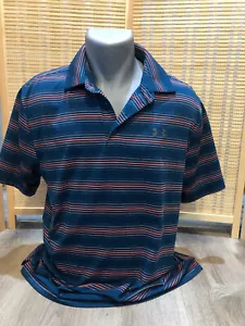 Polo Under Armour tennis golf manica corta blu a righe grande L ampia H766 - Foto 1 di 6