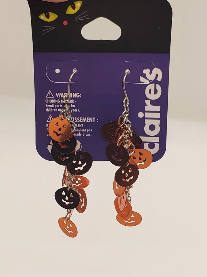 Pendientes Claires Halloween Naranja Calabaza Colgante Gancho Trasero Foto 1 de 2