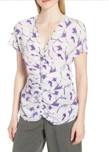 Lewit Damenbluse weiß Größe 1 Seide gerafft vorne V-Ausschnitt 249 $ - Bild 1 von 5