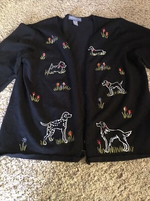 Northern Isles XL Black Cardigan Sweater Dogs Scottie Wiener Dalmatian Retriever - Image 1 of 4