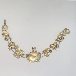 Vintage Yechang Antiqued Gold Tone Noah's Ark Slide Link Charm 7.5" Bracelet - Picture 1 of 11