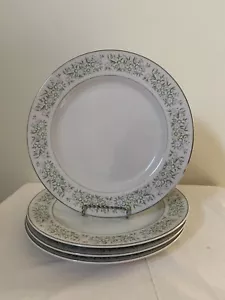 Taihei Fine China Springtime 10-3/8” Dinner Plates Set Of 4 Japan Blue Flowers - Picture 1 of 15