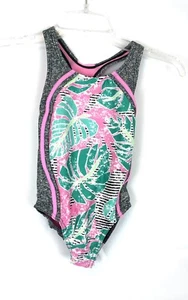 Speedo Girl’s Racerback One Piece Swimsuit Size 7 Grey/Pink - Picture 1 of 3