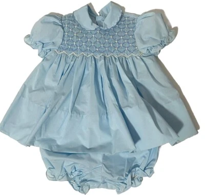 Маленький ангел платье Bloomers синий Smocking 2 изделия комплект размер 24 месяца винтажный - Изображение 1 из 4