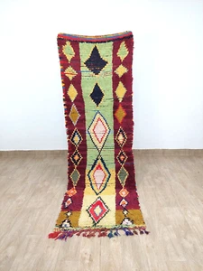 Vintage Moroccan Handmade Hallway Rug 2x8 Boujad Authentic Berber Azilal Runner - Picture 1 of 11