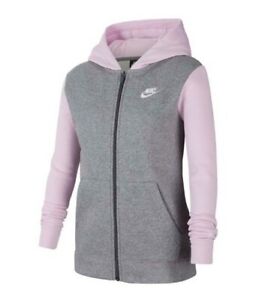 Nike Sportswear Older Kids Full Zip Fleece  Hoodie Jacket Grey/Pink Sz XL (13Y)