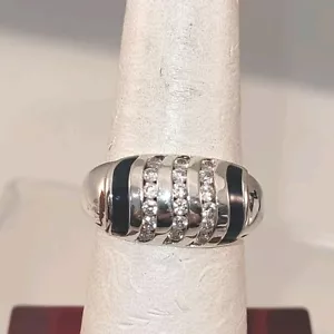 FLASHY MEN'S STERLING RING WITH CZ'S & SAFFIRE COLORED STONES SIZE 9 - Picture 1 of 5
