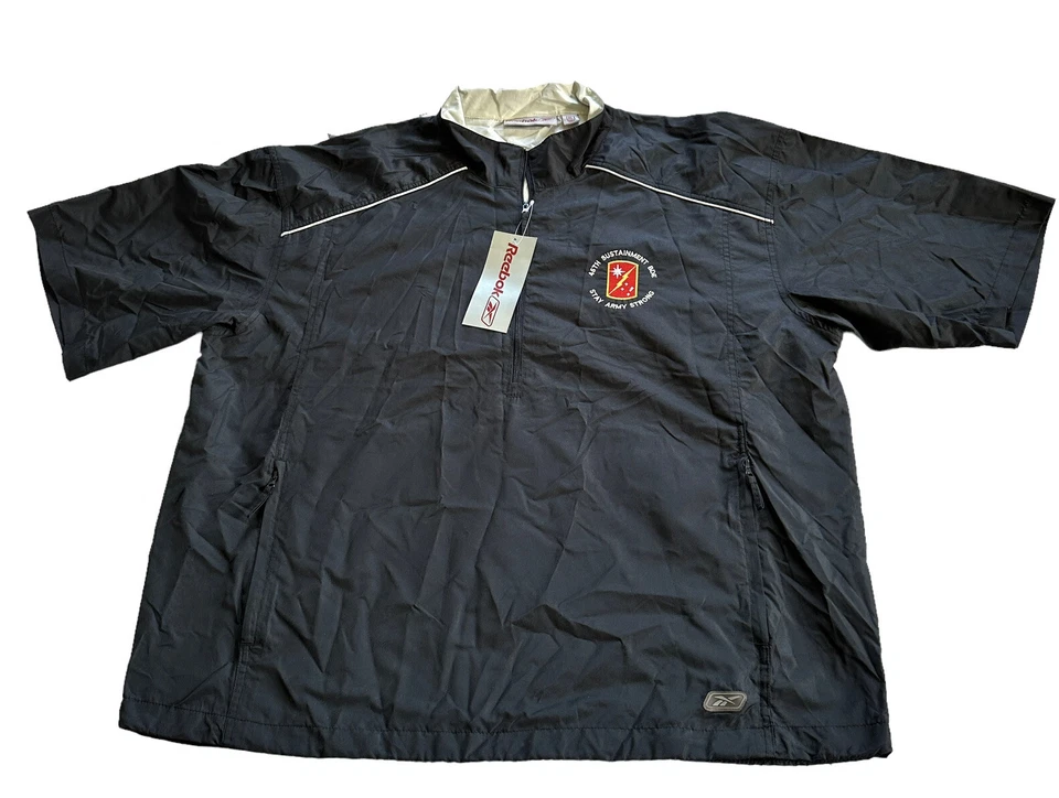 Reebok Windbreaker Men XL Black 1/4 Zip Stay Army Strong  46th Sustainment BDE - Image 1 of 4