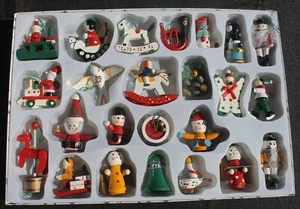 Vintage Wooden Christmas Ornament Set 24 Pieces Angel Santa Train Snowman More - Picture 1 of 5