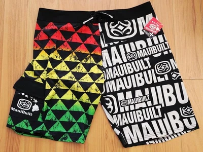 NWT Maui Built Maui Tropix 4way Print Hawaii BoardShorts Red Yellow Green 38 Men - Image 1 of 4