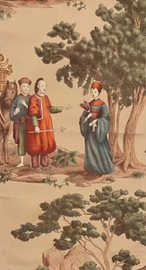OLD WORLD WEAVERS Mandarin Toile Document Chinoiserie Cotton Remnant New - Picture 1 of 1
