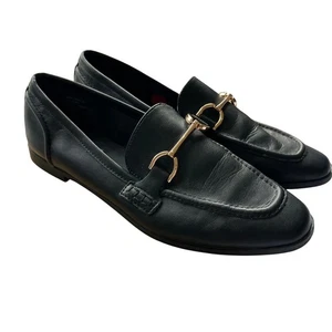 Steve Madden Carrine Black Leather Gold Bit Loafer Flats Women's Size 9 - Picture 1 of 6