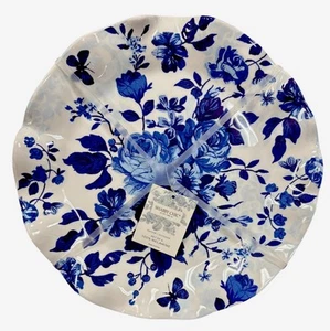 Shabby Chic Blue Floral Scalloped Melamine Dinner Plates Set Of 4, Roses, NEW - Picture 1 of 2