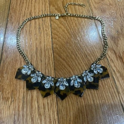 J.Crew Faux Tortoise Shell & Rhinestone Crystal Necklace - Image 1 of 4