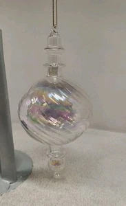 Ancien ornement de Noël en verre irisé soufflé à la main verre délicat 7 pouces de haut - Photo 1/7