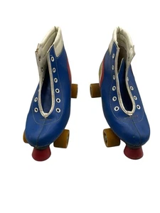Par de Patines Vintage Azul con Rayas Sin Marca Creído Talla 8 - Imagen 1 de 6