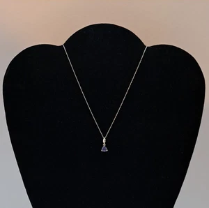 16 Zoll dünne Kette Halskette mit Aquamarin farbigem Stein Anhänger - Bild 1 von 4