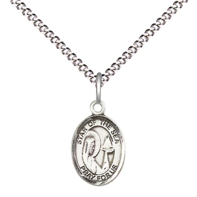 Pewter Small Our Lady Star of the Sea Medal Pendant 18" Lobster Claw Necklace - Image 1 of 4