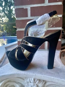 BCBGeneration BLACK PLATFORM HEELS — METALLIC GOLD PIPING — NEW — SIZE 5.5 - Picture 1 of 20