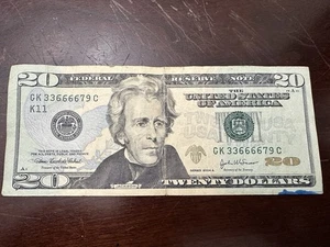 Fancy Serial Number US $20 Dollar Bill GK 33666679 C, nice Quad - Picture 1 of 1
