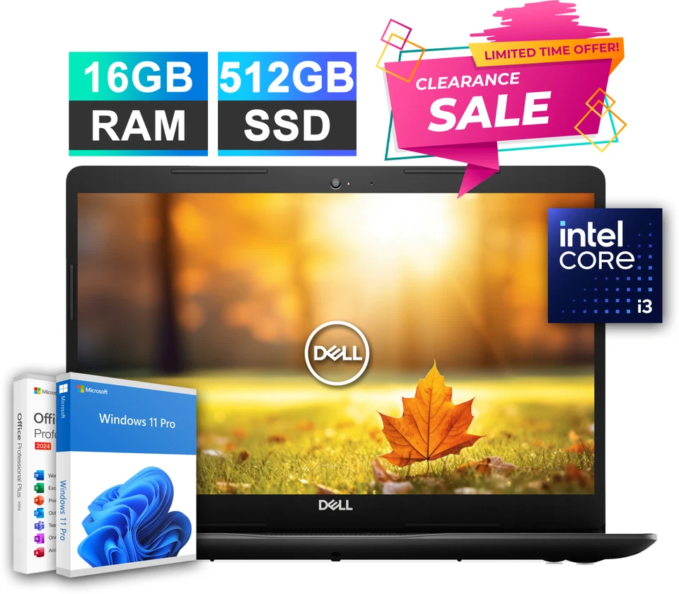 Dell Inspiron Laptop 14" Office 2024 Intel i3 16GB RAM & 512GB SSD Win 11 Pro - Image 1 of 4