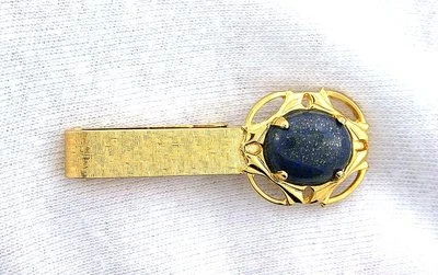1 2/3 INCH NATURAL OVAL LAPIS LAZULI GEMSTONE TIE CLIP TIE BAR EBS7665 - Image 1 of 3