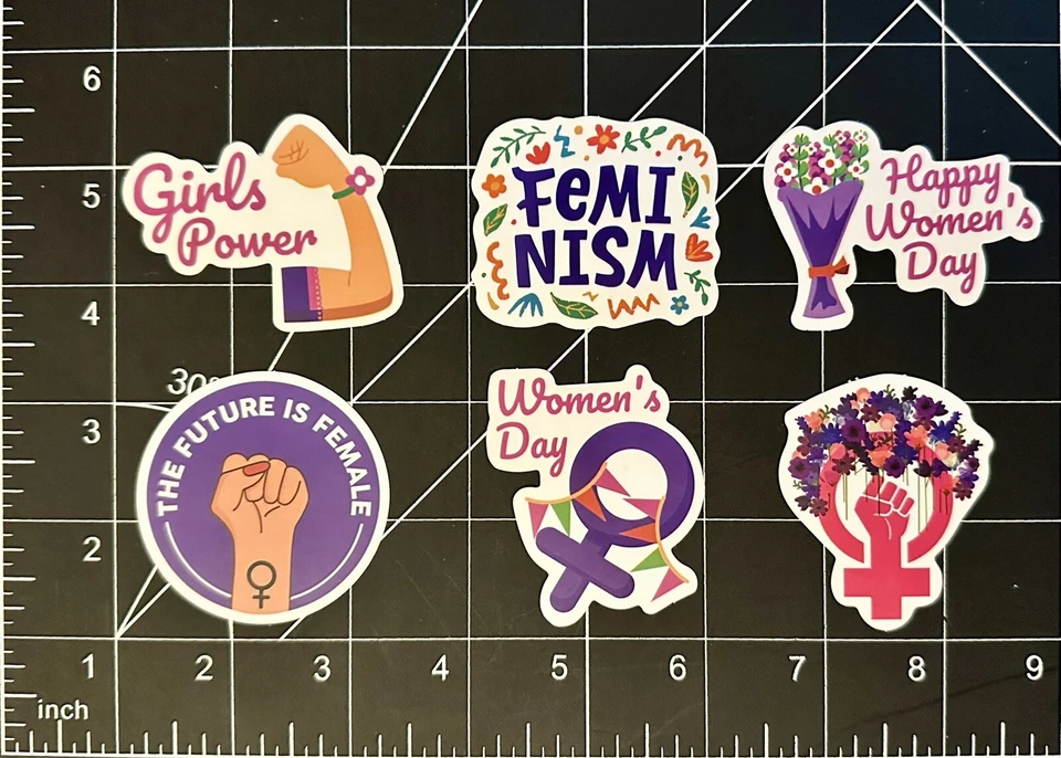 “Women’s Day Celebration” 6 Decal Stickers (Girl Power, Feminism, Flowers) - Image 1 of 1