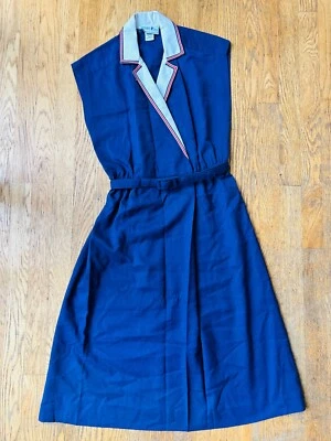 Leslie Fay Woolite Collared Navy Sleeveless Shift Dress Size Size Small - Image 1 of 4